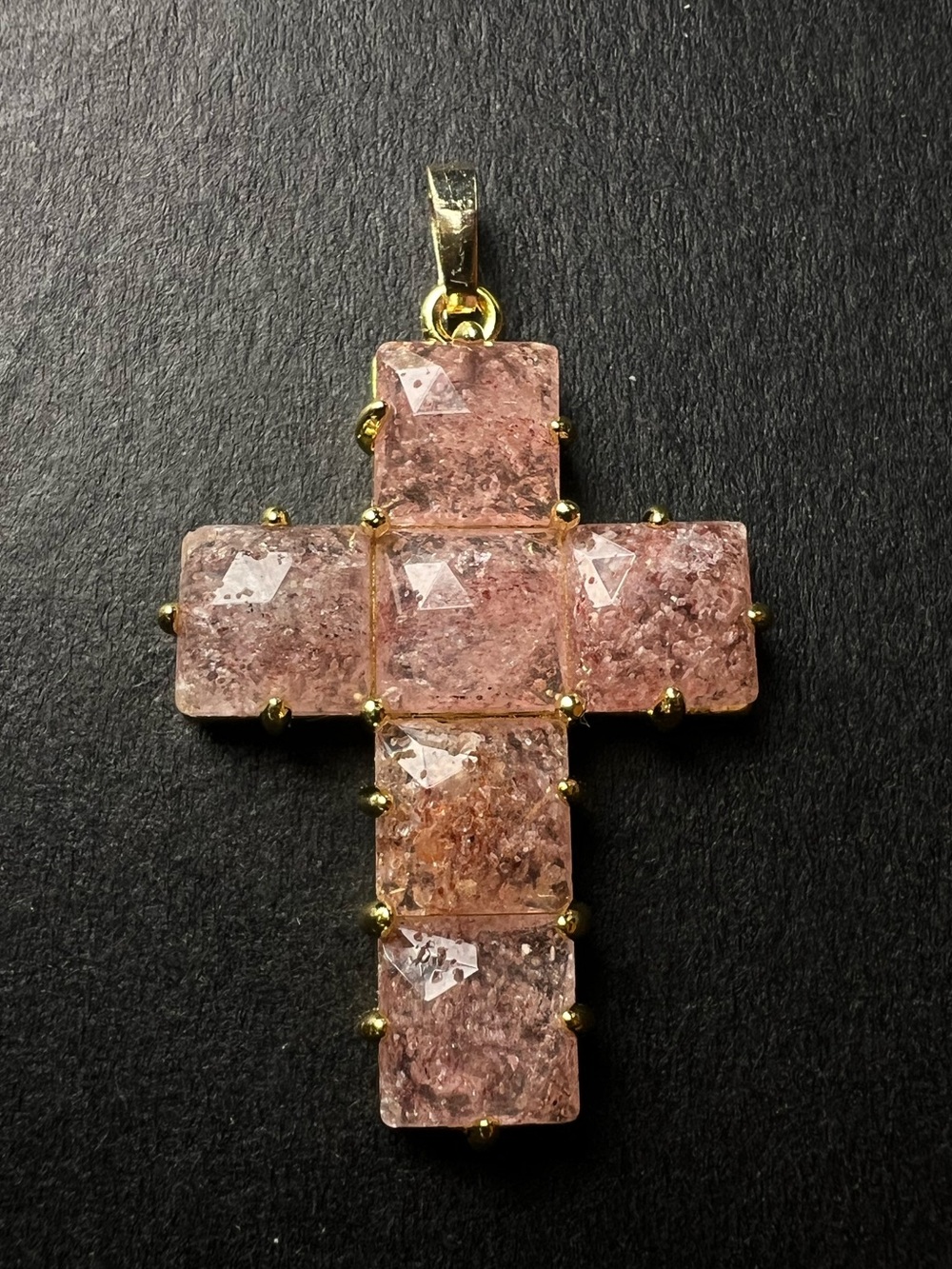 Strawberry Quartz Cross Pendant NWOT
